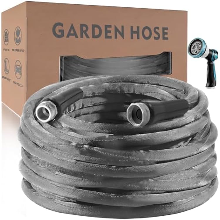 Non-Expanding Garden Hose 100ft Flexible Water Hose, with 10-Function Spray Nozzle, Lightweight & Durable, Burst-Resistant for Yard, Lawn, Car Wash