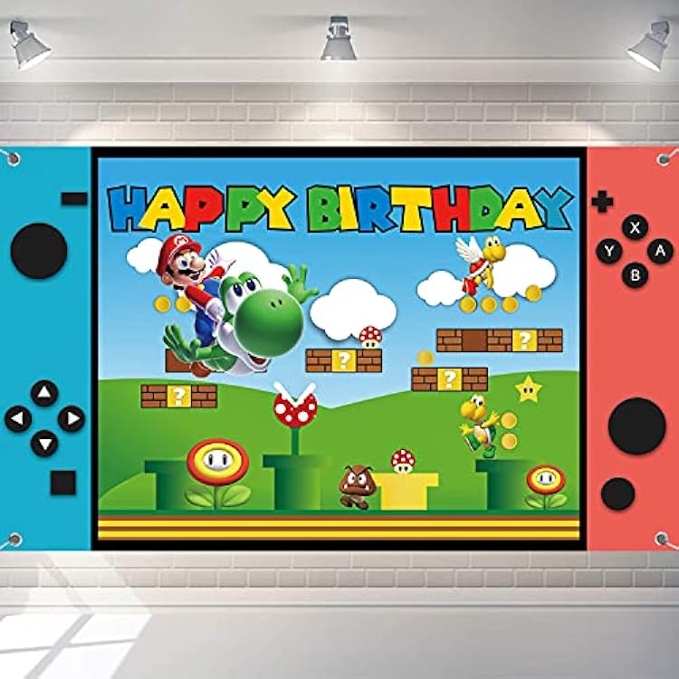 Super Bros Mario Happy Birthday Backdrop Banner,Video Game Birthday Party Supplies Decorations,Super Theme Mario Bros Photography Poster Backdrop C002