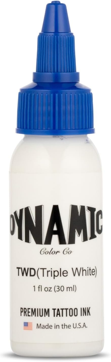 Dynamic Color Triple White Tattoo Ink, Made in USA Since 1990, 1 oz | Sterilized and lot-numbered for full traceability; established American brand trusted by artists worldwide