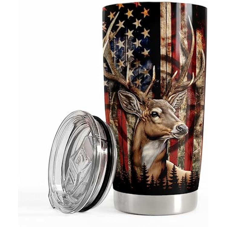 SANDJEST Hunting Tumbler 20oz Deer Hunting Gifts for Men Hunters Cup Stainless Steel Insulated Tumblers Coffee Travel Mug Hunter Gift for Birthday Christmas
