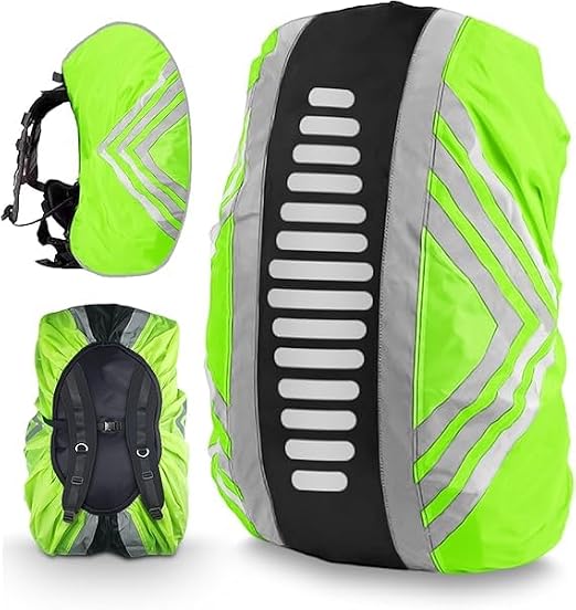 Waterproof Backpack Cover, High Visibility Reflective Rucksack Cover with Adjustable Anti-Slip Buckle Strap, Rainproof Bag Protector for Hiking, Camping, Cycling Outdoor Travel (Green)