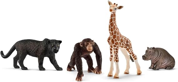 Schleich Wild Life - 4 PC Safari Animals Figurines Set with Lion, Zebra, Monkey and Elephant Toys - Realistic African Animal Figures Playset for Boys and Girls - Educational Toys for Kids Ages 3+