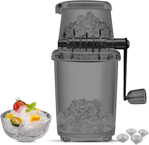 Hand Ice Crusher Machine Stainless Steel Blades Manual Hand Crank Ice Breaker Transparent Portable Ice Crusher for Home Use Party Bar Restaurant (with suction cups)