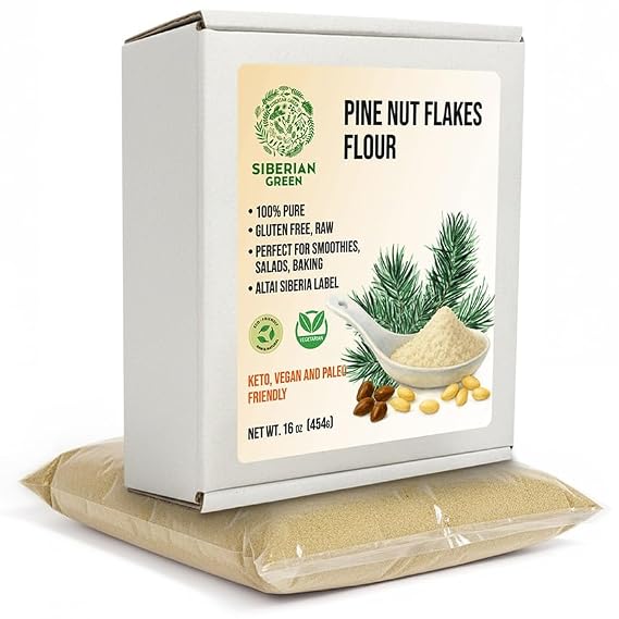 Siberian Pine Nut Flakes Flour Cedar Kernel Powder 454g (16 oz) Wild Harvested 100% Pure