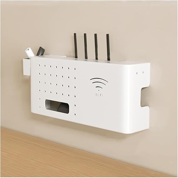 Wall Mount WIFI Router Storage Box | with 1 Small Box Indoor Decorative Router Cable TV Set-Top Box (White)