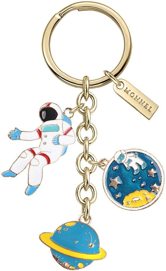 Astronaut Saturn Rocket Charms Pendants Keychain with Velvet Bag Z558, Multicoloured, 3.4 cm (L) X 2.1 cm (W) X 0.2 cm (H)