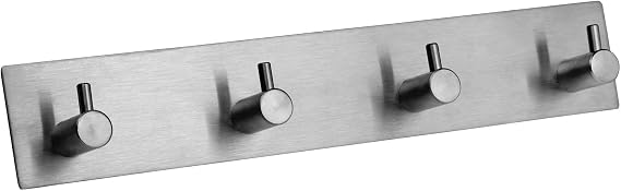 giti island Self Adhesive Towel Hooks for Bathrooms Brushed Nickel Stick on Wall Bath Hanger Peel and Matte Shower Coat hook Mount 4 hooks, Silver
