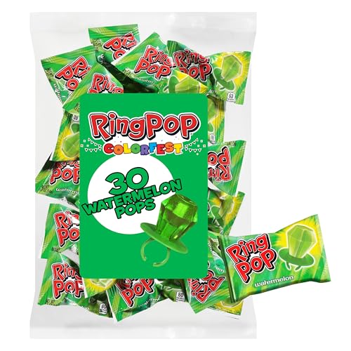 Ring Pop Green Easter Candy Lollipops, 30Ct Bulk Candy Individually Wrapped in Green Watermelon Flavor, Full Size, Fun Candy, St. Patricks Day Party Favors, Birthday Parties, Easter Basket Stuffers
