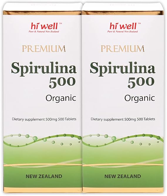 (Pack of 2) Hi Well Premium Spirulina 500 Oragnic 500 Tablets