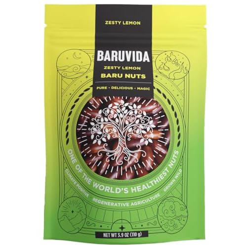 Baruvida Baru Nuts Zesty Lemon Flavor | Worlds Healthiest Nut | Crunchy and Delicious | Healthy Snack | High Protein, Lowest Fat and Lowest Calorie Nut | Suitable for Vegan, Gluten Free, Keto, Peanut Free | Naturally Non GMO | SUPERFOOD with SUPER TASTE | 3.9oz 110g Resealable Bag