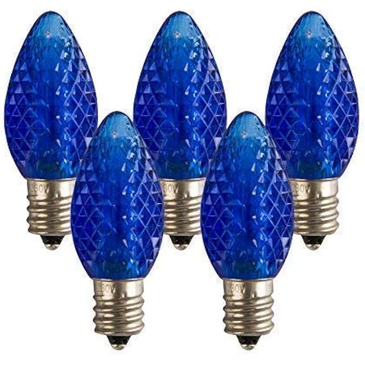 UL LED Christmas Light Bulbs C7 Replacement Bulbs E12 Sockets, Commercial Grade,3 Diode Led’s in Each Bulbs, Pack of 25 Bulbs Blue