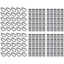 Proster 100pcs 1/8" Wire Rope Aluminum Crimping Sleeve Crimps, and 50pcs M3 304 Stainless Steel Thimble Rigging for Wire Rope Cable