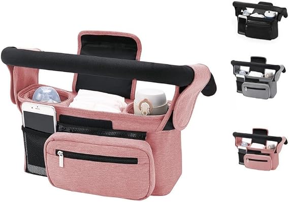 Baby Stroller Bag, Large Capacity, Water Repellent, Drink Holder, Cold Insulation Function, Stroller Storage Bag, Diaper Pouch, Baby Bottle, Smartphone Storage, Handheld Shoulder Strap, Baby Crib