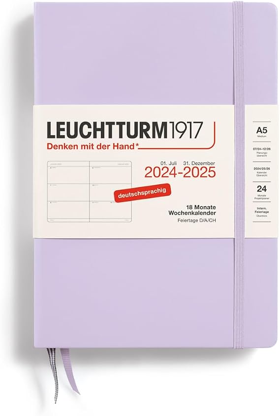 LEUCHTTURM1917 370626 Weekly Planner Medium (A5) 2025 18 Months Lilac German
