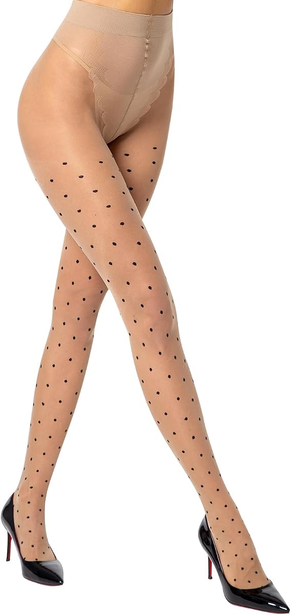 MANZI 20D Polka Dot Tights for Women Patterned Stockings for Women Sheer Ultra Thin High Waist Pantyhose