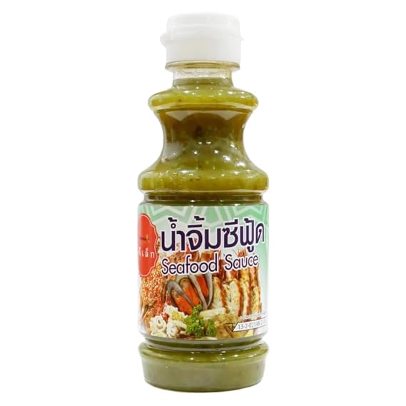 J-Lek Seafood Dipping Sauce Thai Style Spicy Tangy Sweet Savory 250g Portable Plastic Bottle Authentic Thai Flavor for Seafood, Yum Salad, Steamed Fish