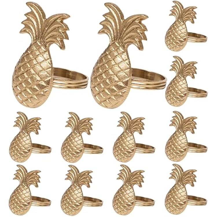 ALPHA Living HOME Set of 12 Napkin Rings Pineapple Antique Gold Bulk Elegant Napkin Rings Thanksgiving Christmas Napkin Holder Handmade Buckles Rings for Farmhouse Table Decor Harvest Wedding Party