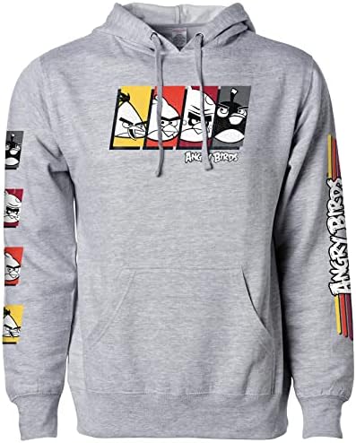 Angry Birds Official Retro Stripe Birds Adult Printed Hooded Fleece Pullover Sweatshirt for Men, Women, Unisex