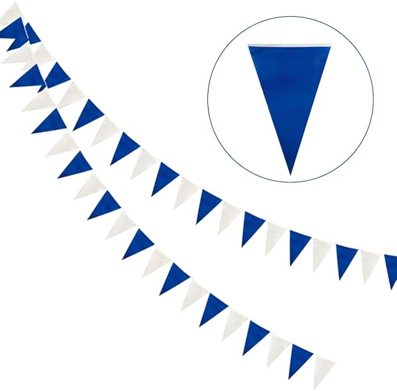 Outdoor Bunting Pack of 2 Bunting Garland Outdoor 8 m Weatherproof Fabric Blue White Hanging Bunting for Outdoor Birthday Party Wedding Festival Decoration (Plastic)
