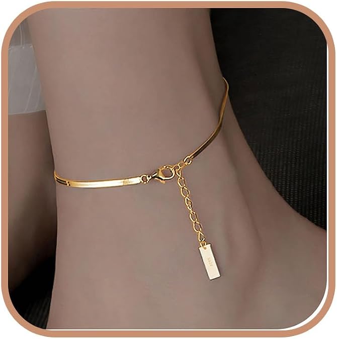 Gold Anklets Bracelets for Women,925 Sterling Silver Waterproof Dainty Heart Anklet Snake Chain Link 14K Gold Plated Non Tarnish Ankle Chain Summer Beach Foot Jewelry Graduation Wedding Gifts