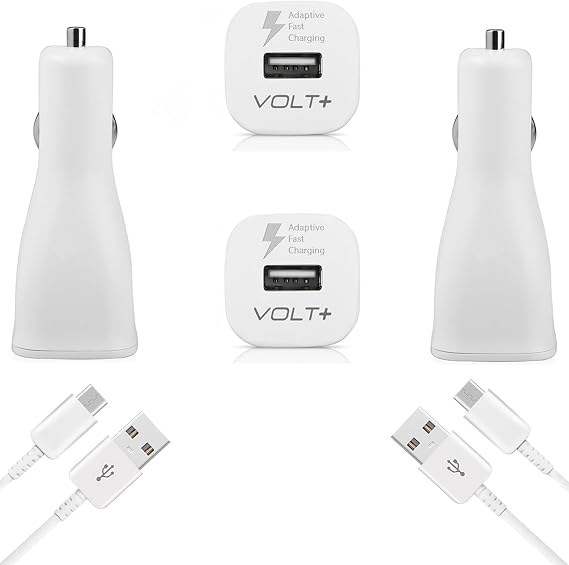 Adaptive Quick Charge Car (2Pack) Kit Compatible with ZTE Nubia Red Magic 7 Pro Full 15 Watts Plus USB Type-C Cable 4ft/1.2M Cable Charges 50-80% Faster!