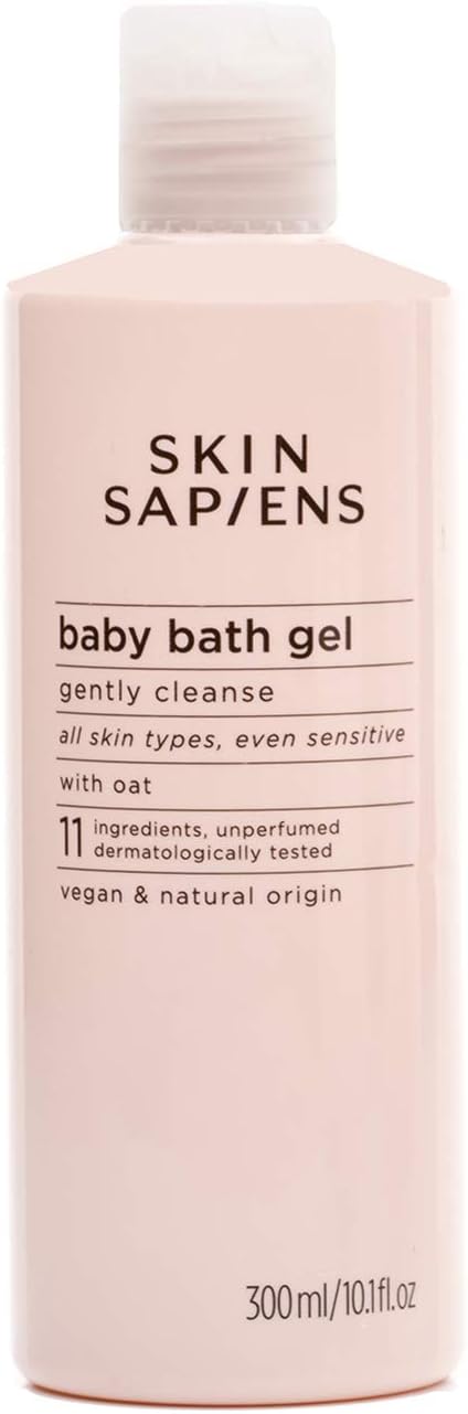 SKIN SAPIENS Gentle Baby Bath Gel with Oat, 98% Natural Ecocert Cosmos, Unperfumed Baby Wash, Cruelty Free and Vegan Skincare for Sensitive Skin, 300 ml