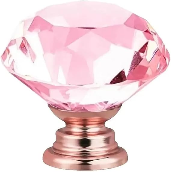 Furniture Knob 10Pcs Drawer Knobs Diamond Shaped Crystal Glass 30mm (Pink) for Kitchen Cupboard Furniture Chest Door Dresser