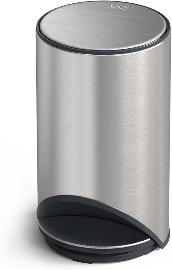 Joseph Joseph Arc 10L/2.6 Gallon Slimline Trash Can Bin with Easy Push Pedal, Liner Pocket, Soft-Close Lid, Fingerprint-Proof, Removable Inner Bucket, Stainless Steel