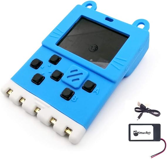 Kittenbot Meowbit Card-Sized Retro Computer Video Game Console Codable Console for Microsoft Makecode Arcade and Python Compatible Micro:bit Expansion Board for Building Robot-Blue