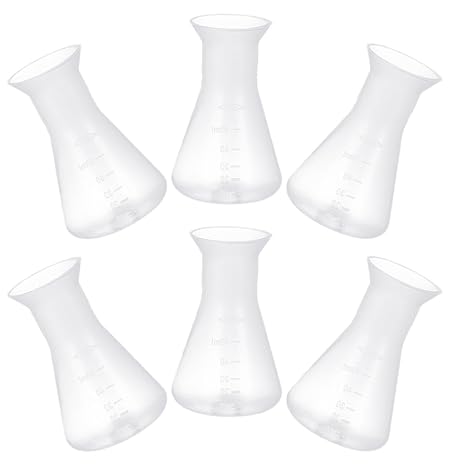 ULTECHNOVO Plastic Erlenmeyer Flask Set 6 Pack 50ml Science Flask Supplies with Wide Mouth Precise Scale Lightweight Laboratory Supplies for Chemistry Experiments School Classroom Use