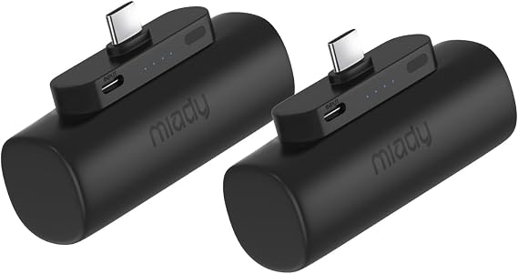 Miady 2-Pack Mini Portable Charger Built-in USB C Connector Small PowerBank