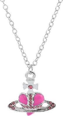 Punk Heart Saturn Necklace - 5 Colors Available Fashion Baroque Rhinestone Love Heart Saturn Planet Pendant Necklace Jewelry