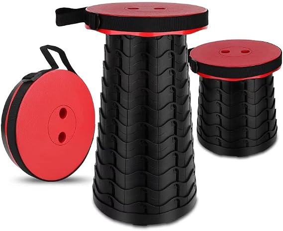 Portable Chair Folding Stool,Retractable Telescopic Camping Stools Lightweight Sturdy Seat Adjustable Collapsible(RED)
