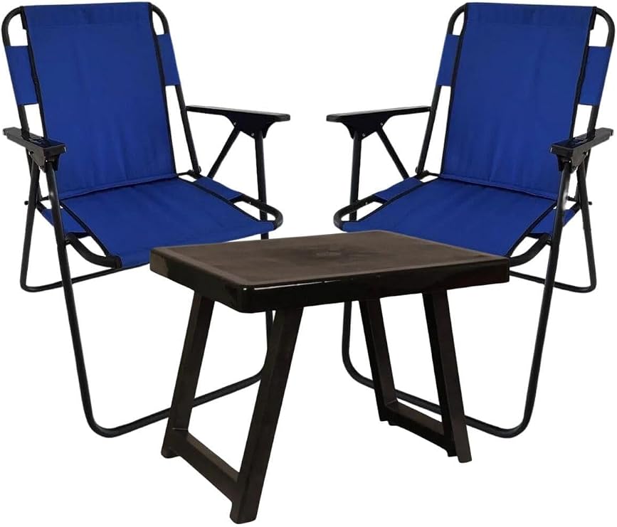 Bofigo 50X40 Plastic Atresite Folding Table 2 Pieces Folding Chair Camping Set Garden Set Blue