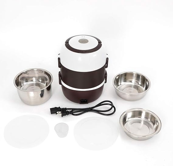 Electric Lunch Box Containers,2L Stainless Steel Small Electric Lunch Box Food Heater with Handle,Portable Heating Bento Food Storage Warmer Container for Work Travel Camp Outdoor (C Style)