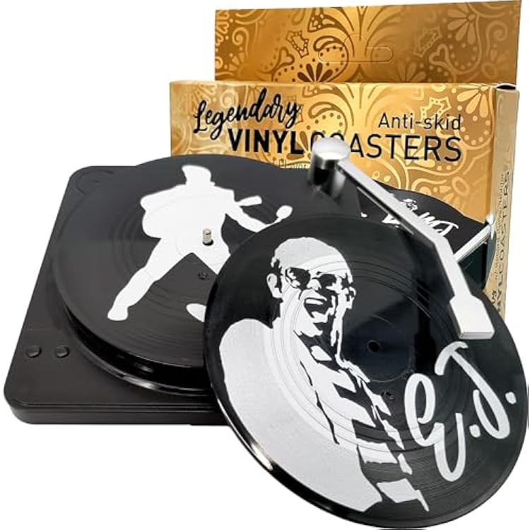 Funny Retro Vinyl Record Coasters, Creative Drink Coasters Set of 6 with Vinyl Record Player Holder for Music Lovers, Housewarming Hostess Gifts, Birthday and White Elephant Gifts Ideas