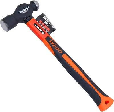 WEDO Ball Peen Hammer, Ball Pein Hammer 16oz1 lb,Shock Absorbing Fiberglass Handle with Textured Grips,High Carbon Steel,Forged Steel Construction for Metal Working,Riveting, Shaping,Bending Metal