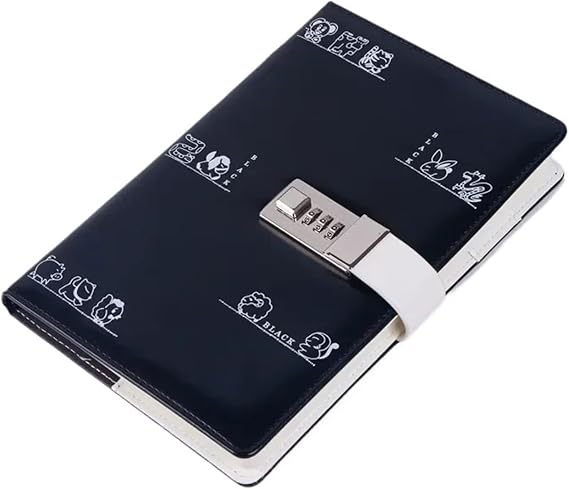 Diary With Lock Password book business notebook primary school students' office supplies(Black)