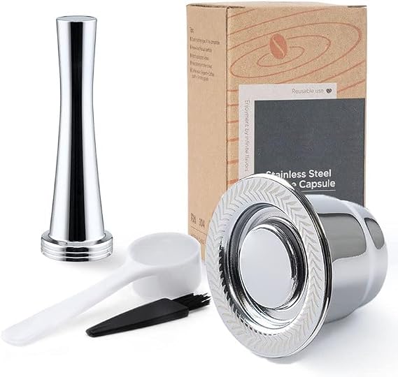 Stainless Steel Refillable Coffee Espresso Capsules, Reusable Coffee Pods Compatible with Ne-spresso Original Line Brewers New Generation (Capsules + Tamper)