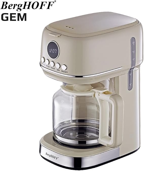BergHOFF Gem Retro Filtre Kahve Makinesi – 900 W, 1, 5 L Cam Demlik | Vanilya Krem