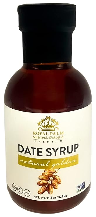 Royal Palm Premium Natural Golden Date Syrup, 11.4oz Pure Natural Sweetener, Non-GMO, Vegan, Gluten-Free, No Added Sugar, Paleo-Friendly, Rich Flavor Ideal for Baking & Cooking