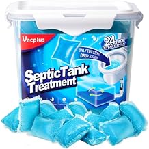 Vacplus Septic Tank Treatment - 24 Packs for 2-Year Supply, Bucket-Packed Septic Tank Treatment Packets, Dissolvable & Flushable Septic Tank Treatment Enzymes with Easy Operation for Wastes & Odors