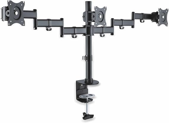 PureMounts PM-OFFICE-03 Desk Mount for 3 Monitors 33-69 cm (13-27 Inches) Tilts -45 to 45 Swivels 180 Rotatable 360 Height Adjustable Maximum Load 8.0 kg VESA 100 x 10000 Black
