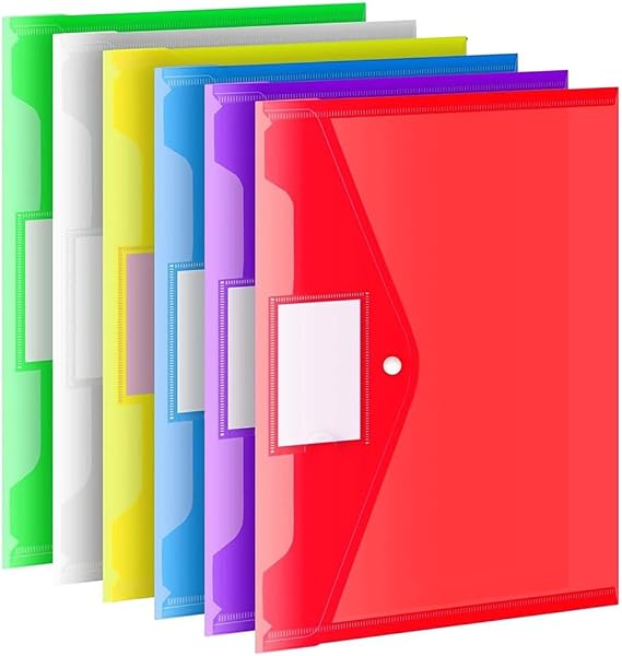 Pack of 24 A4 Document Folders Transparent Document Wallets with Labeling Document Folder with Press Stud Document Folder Plastic Waterproof Document Bag 6 Colours