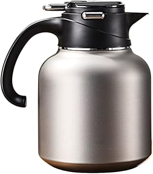 LEIYTFE 1.8L/60oz Stainless Steel Hot Coffee Bottle,Thermal Tea Pot with Ceramic Liner,Insulated Coffee Water & Beverage Dispenser Double Wall Vacuum,Leak-Proof Sealing Cover(Grey)