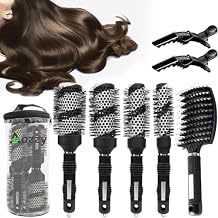 Blow-Drying Round Hair Brush Set - Ceramic, Boar Bristle Brush for Women - Thermal Barrel Brush Set, Styling & Roller Brush for Shiny, Smooth and Bouncy Hair