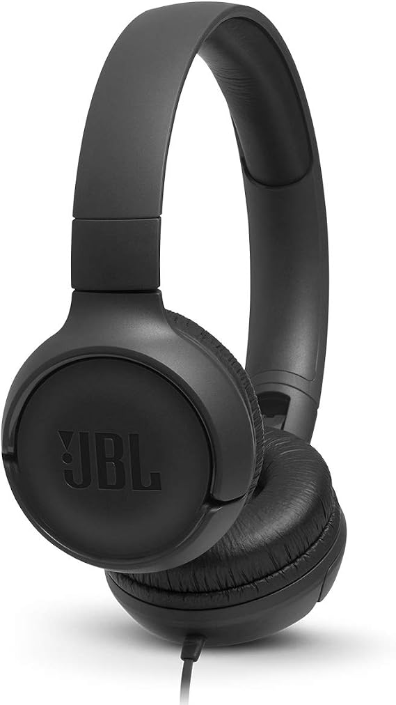 JBL Tune 500 - Wired On-Ear Headphones - Black | JBL Pure Bass Sound, 1-button remotemic, Lightweight and foldable design, Tangle-free flat cable, Ask Siri or Google Now