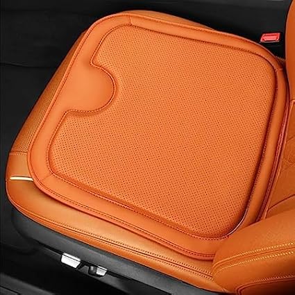 Car Seat Leather Breathable Cushion, Leather Car Memory Foam Heightening Seat Cushion Cover, Universal Car Front Seat Cushion Pad with Non-Slip Silicone Backing for All Seasons (Orange)