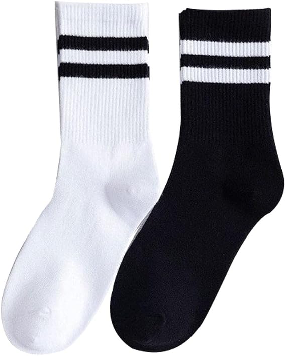 2pair Unisex Socks Women Men White Black Crew Socks Short Cotton Sock Color Striped Soks for Spring Summer