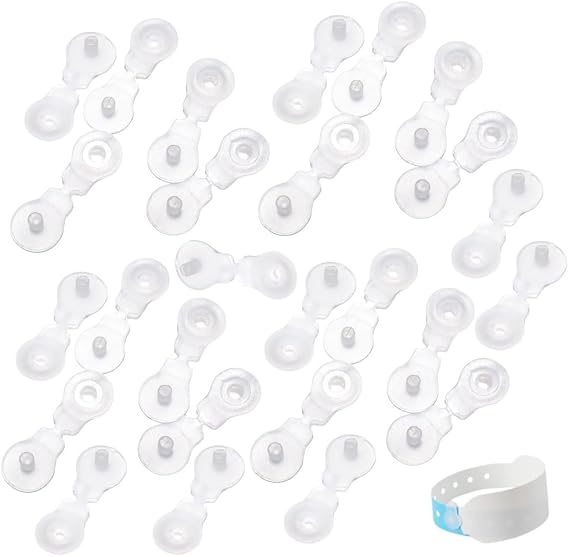 100 Pack Hospital Wristbands Snap Buckle Disposable Secure Lock Clip for Vinyl Wristband Events Wrist Band Concert Waterpark Party Bracelet Festival Admission Identification ID Bands